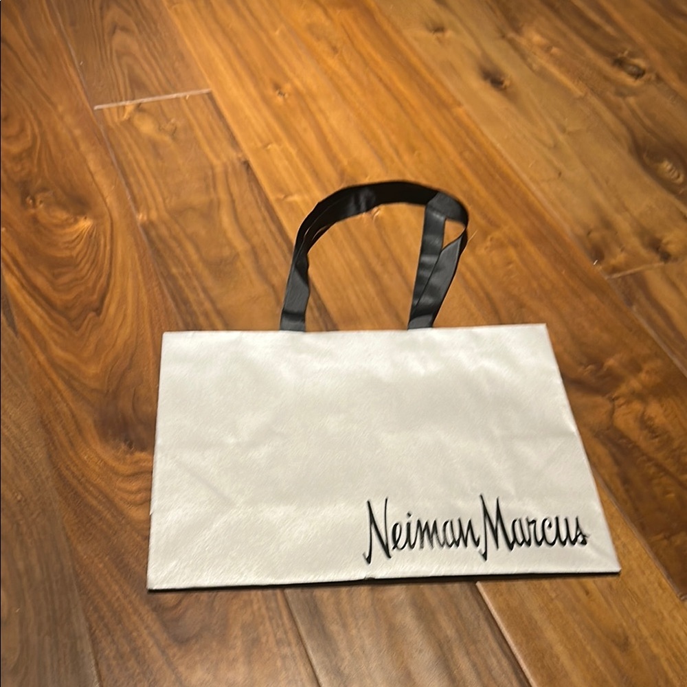 Neiman Marcus Elegant silver paper gift bag with Black Accents